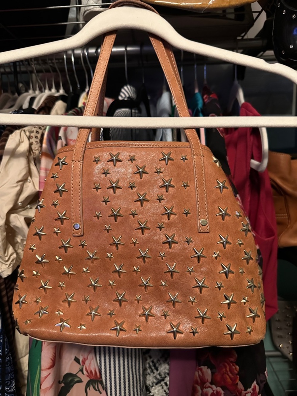 Jimmy Choo Tan Leather Star-Studded Shoulder Bag - Picture 2 of 7